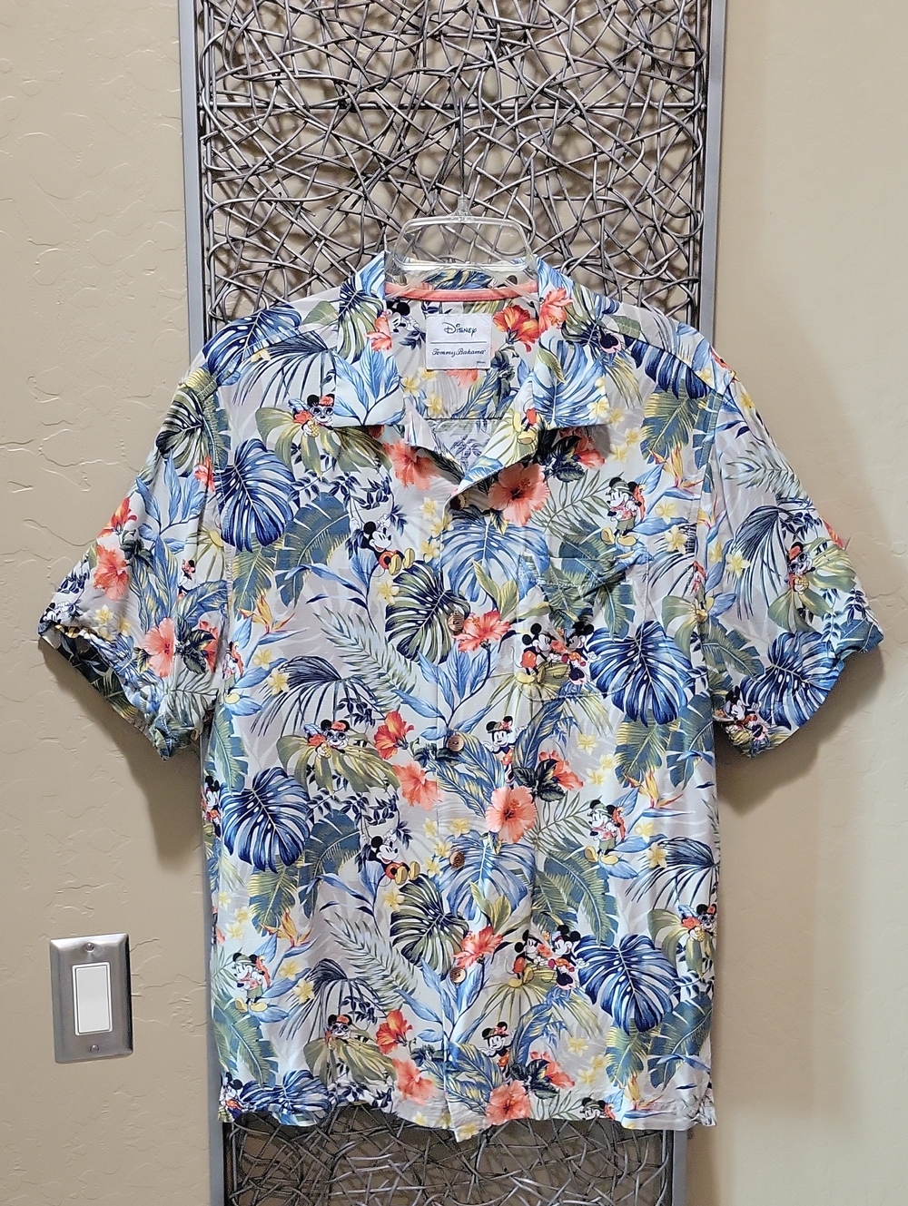 Tommy Bahama Disney Men’s Tropical Camp Shirt In Blue, White, Green And Coral